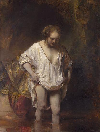 REMBRANDT Harmenszoon van Rijn A woman bathing. oil painting picture